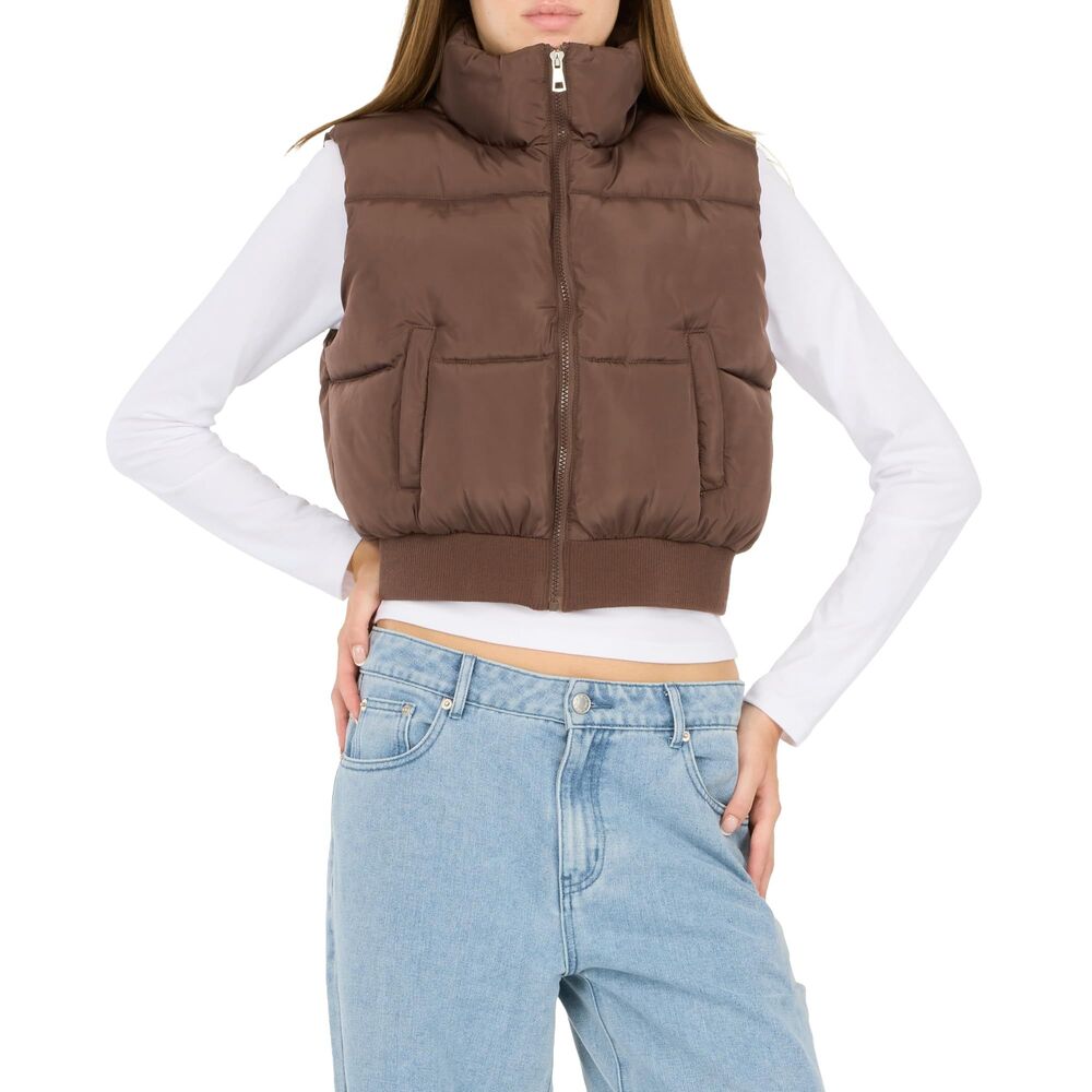 Cropped Quilted Zip-Up Lightweight Sleeveless Jacket, Small, 15AA-198T002